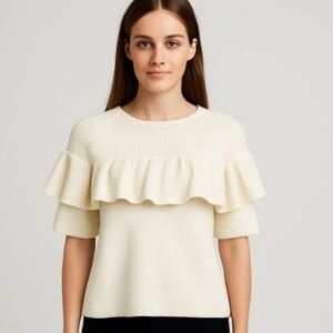 Vineyard Vines Womens Sweater White Ruffle Knit Pullover Ivory